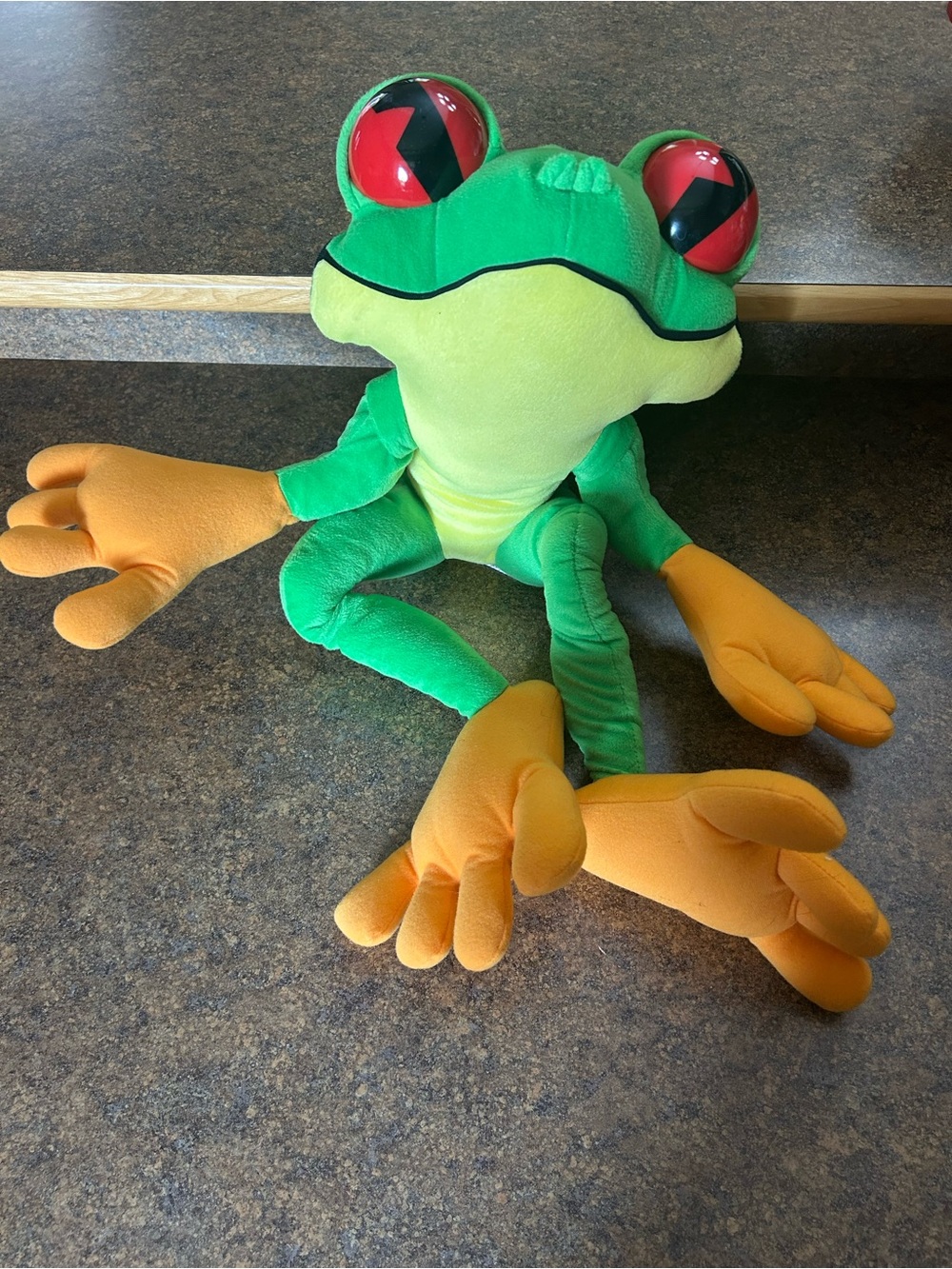 RAINFOREST Bright Green & Orange Plush Frog with Red Eyes
